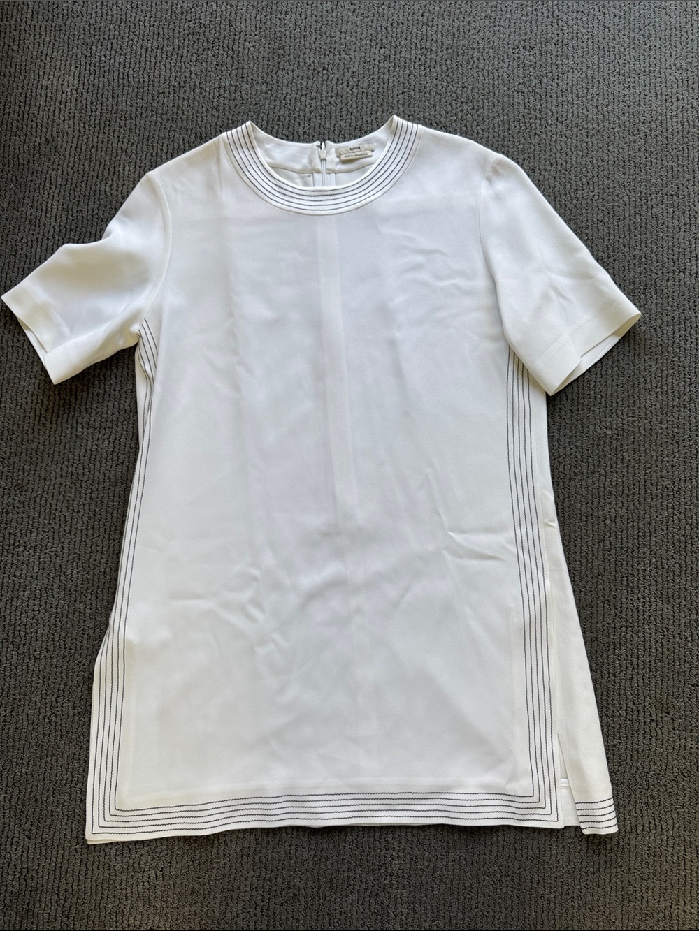 EDUN White Short-Sleeve Crewneck Tunic with Black Stitch Detailing